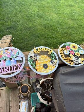 3- Garden decorative signs-RHINESTONED! Sparkly Bling!